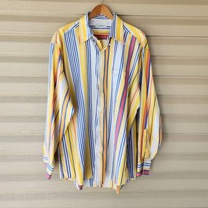 Alex Cannon men's yellow blue striped dress shirt